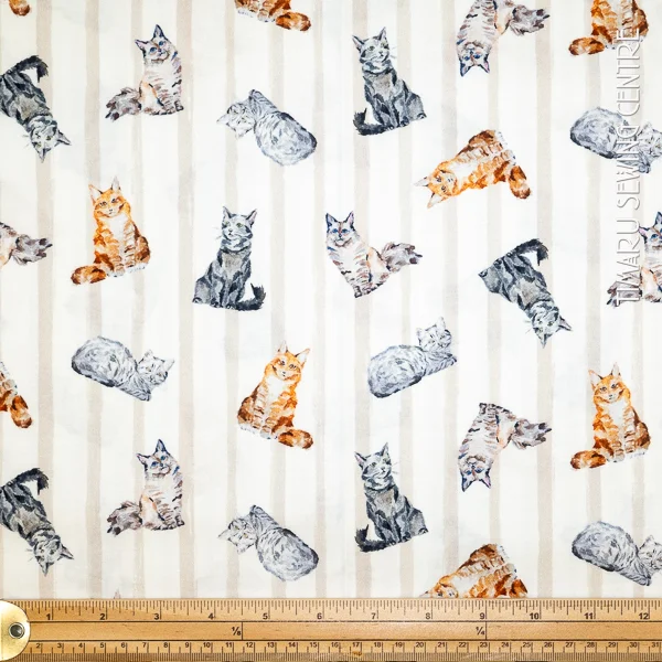 Animal Crafty Cats Taupe Stripe