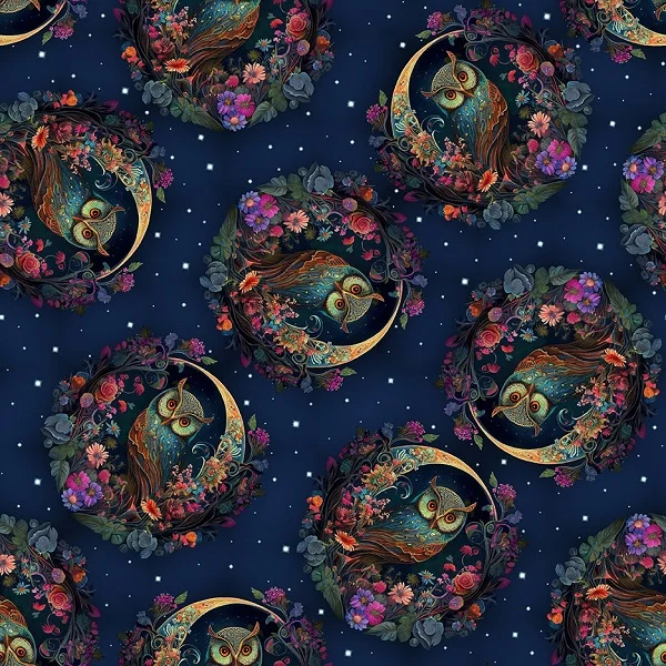 Animals Night Garden Owls Dark Blue