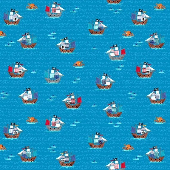 Children Pirate Galleons On Blue