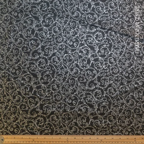 Christmas Black Silver Metallic Scroll