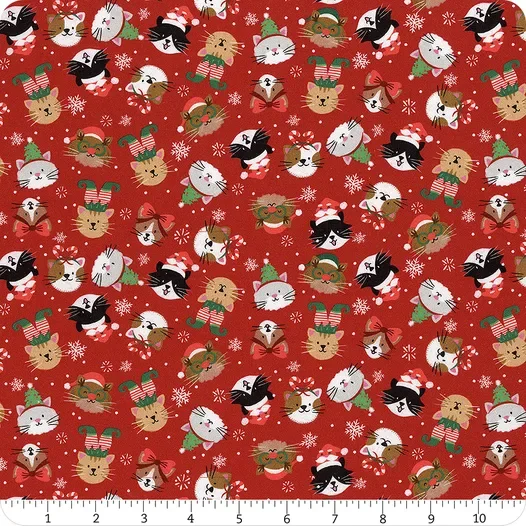 Christmas Miniatures Cat Heads Red