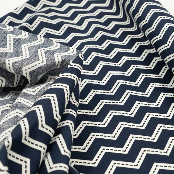 Cotton Navy White Line Chevron