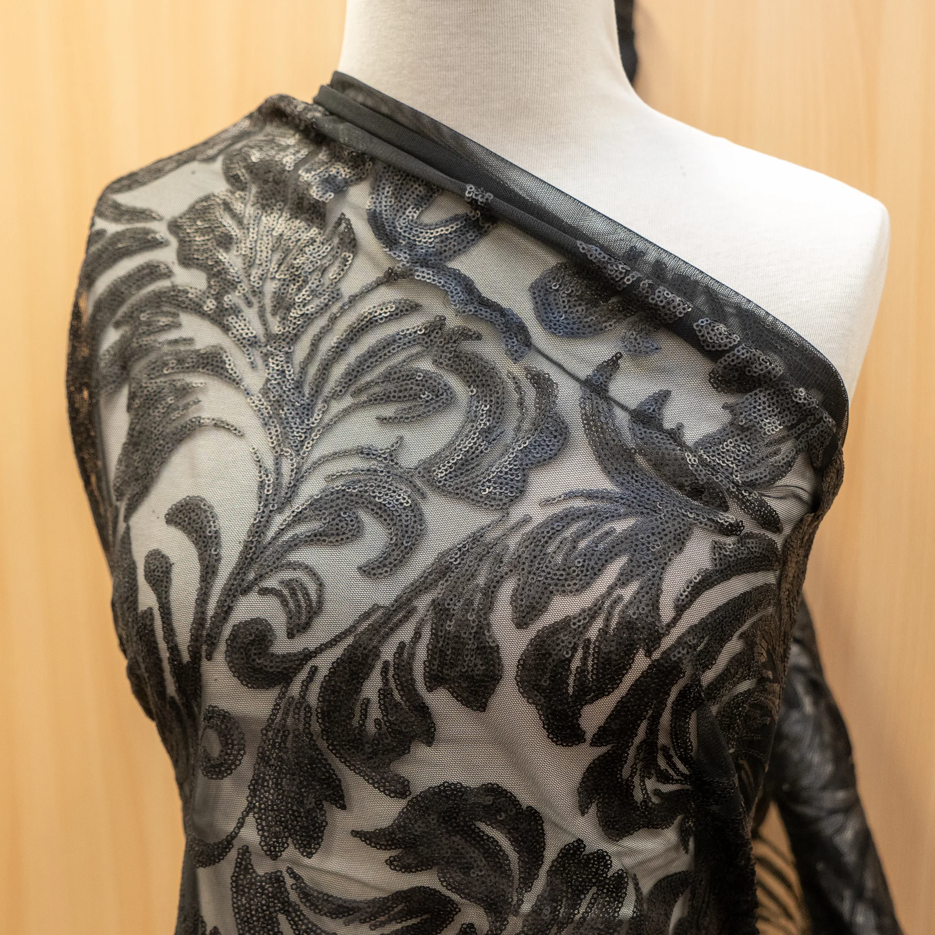 Enchant Black Sequin Motifs On Mesh