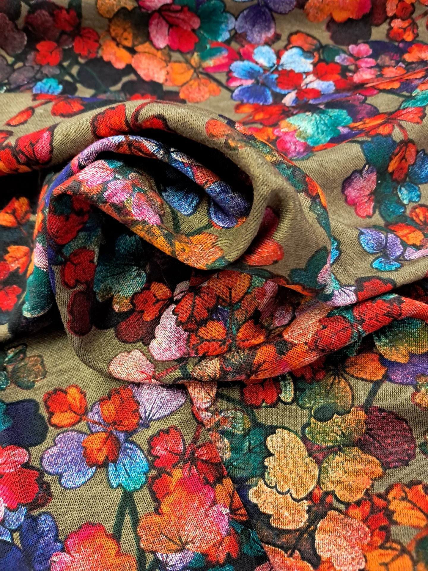 Fabric 24111 Floral Olive Ponte Type