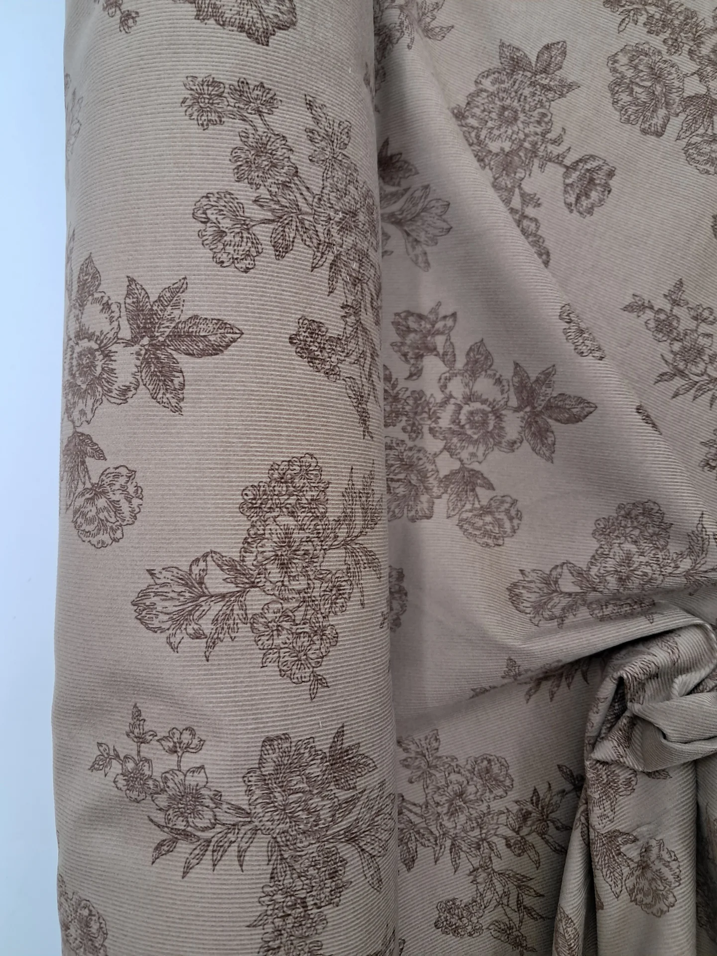 Fabric Brown On Brown Floral Cord