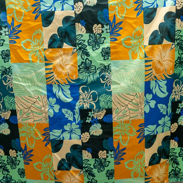 Fabric Cotton Print Square Teals Gold