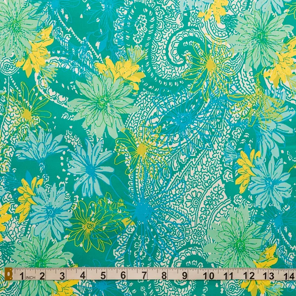 Fabric Cotton Sateen Print Turquoise