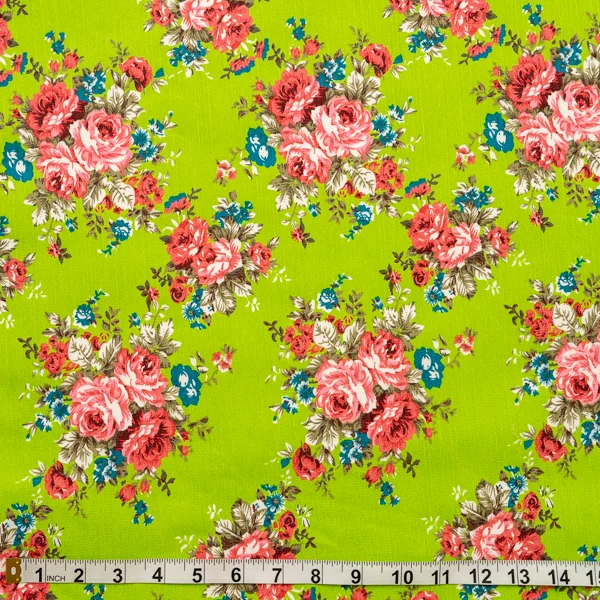 Fabric Cotton Spandex Lime Floral