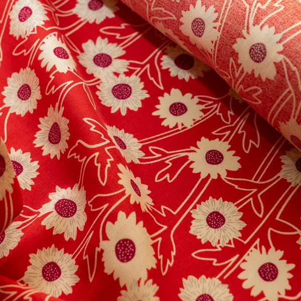 Fabric Crimson Daisy Rayon