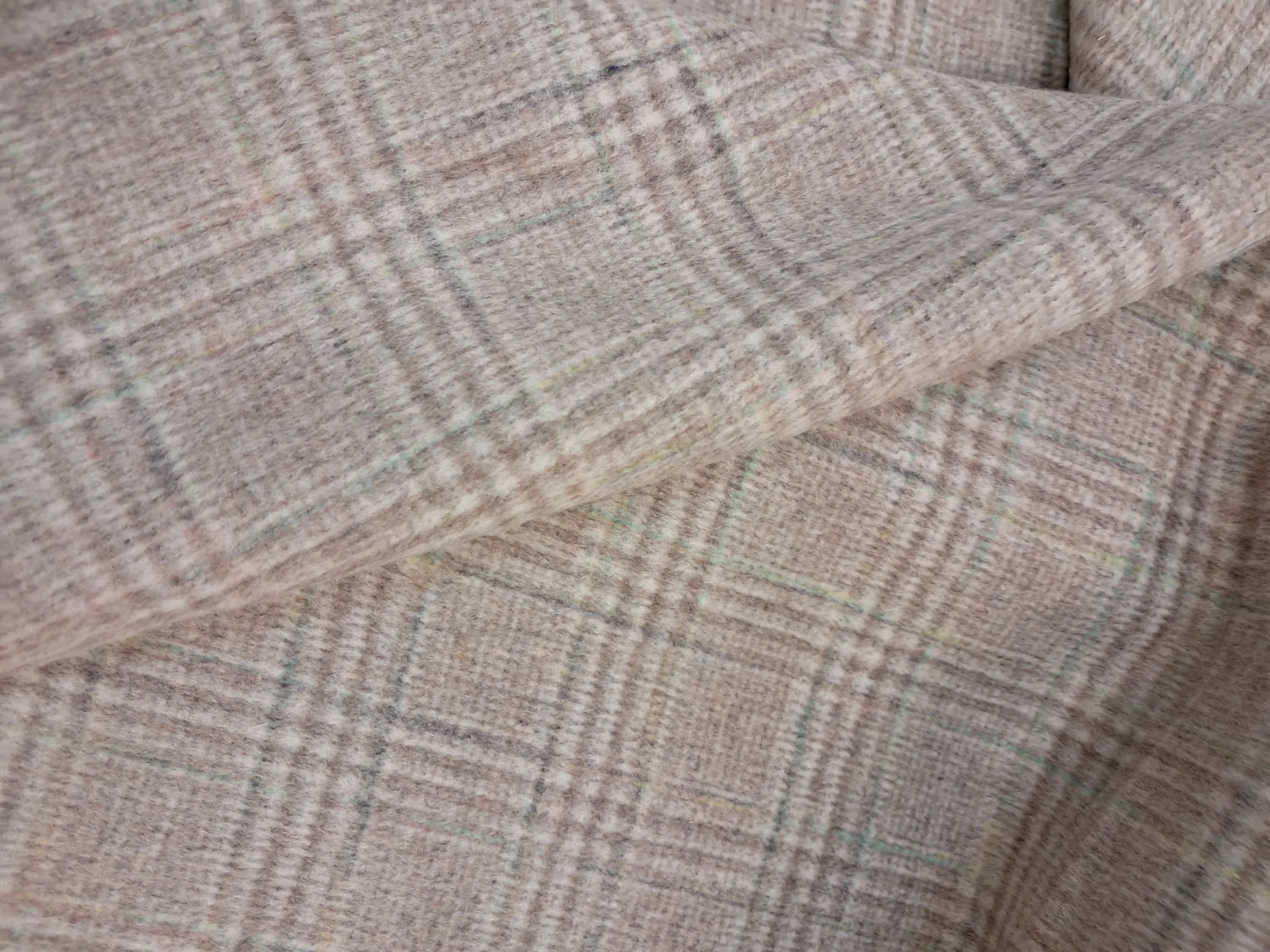 Fabric Double Faced Grey Beige Viscose Check 13