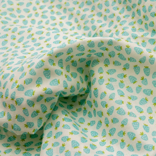 Fabric Double Gauze Aqua Strawberry