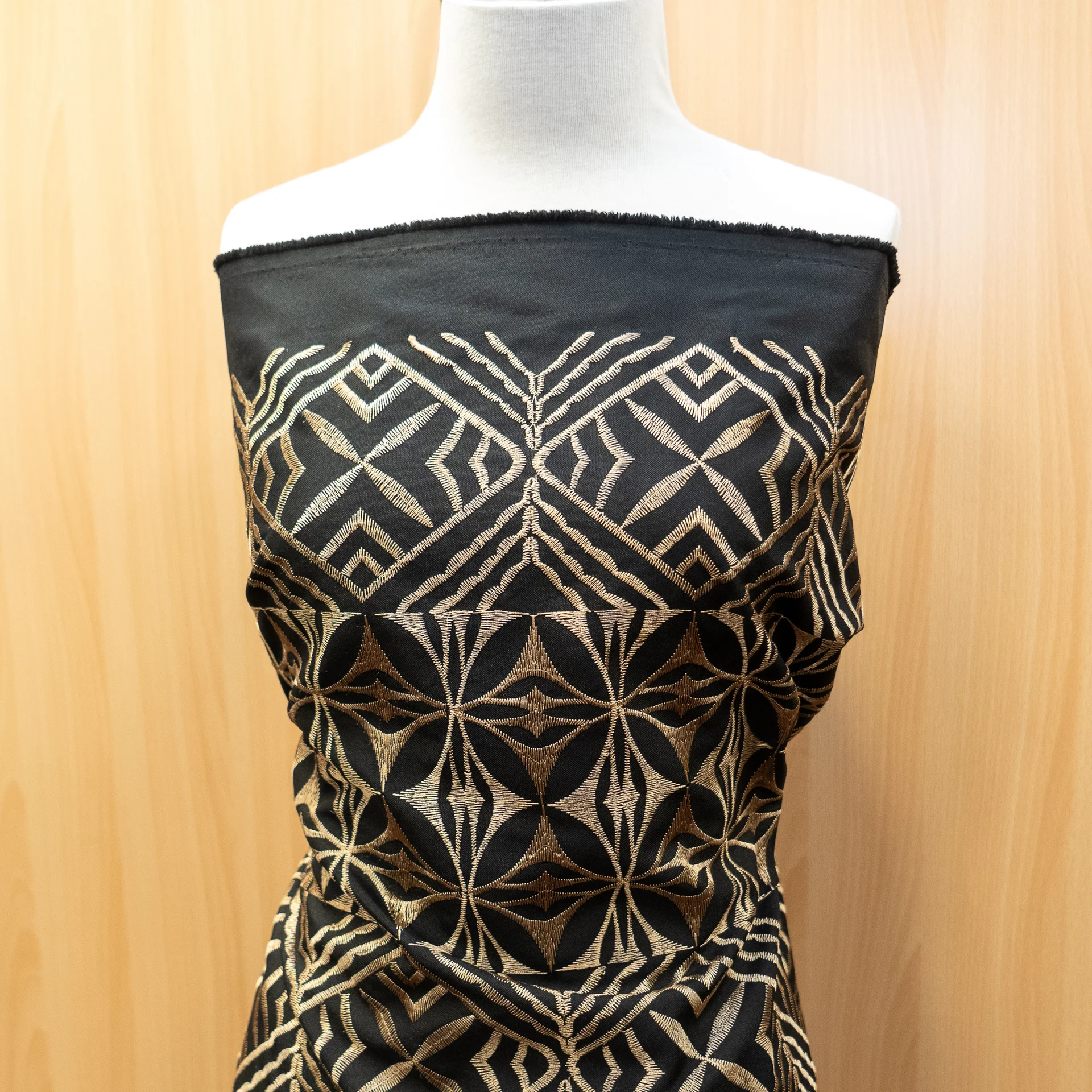 Fabric Embroidered Mini Matt Black Gold