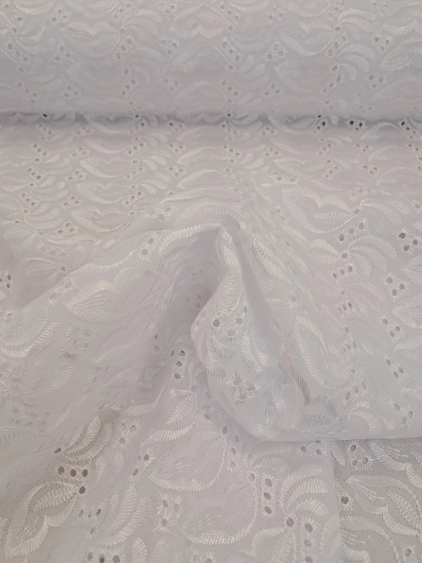 Fabric Embroidery Broderie Anglaise White Leaf
