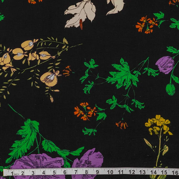 Fabric Kalina Linen Floral Black