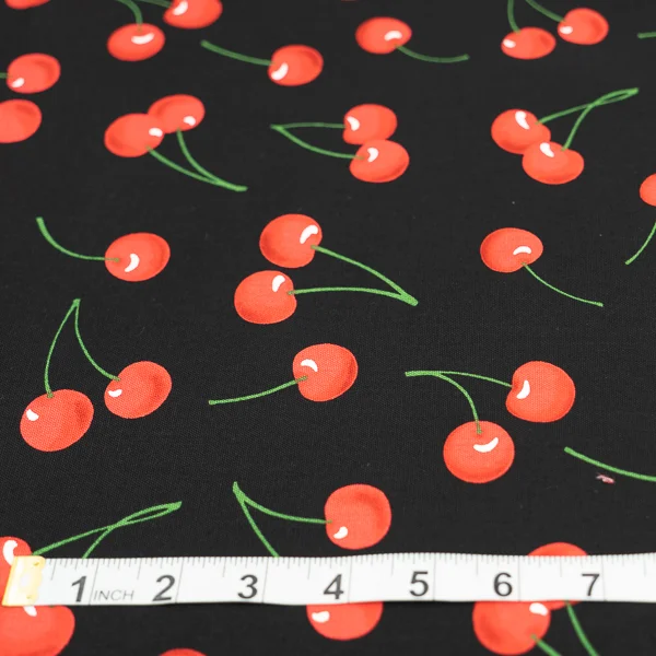 Fabric Kinomi Cherries On Black