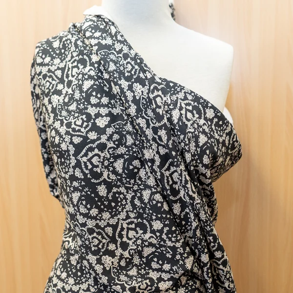Fabric Linette Floral Black and Antique White
