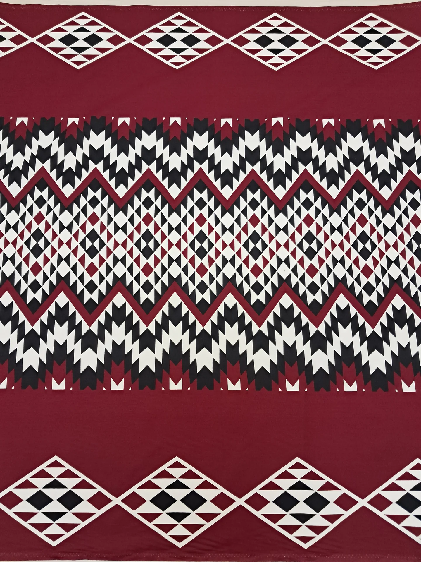 Fabric Maori Print Burgundy White Black