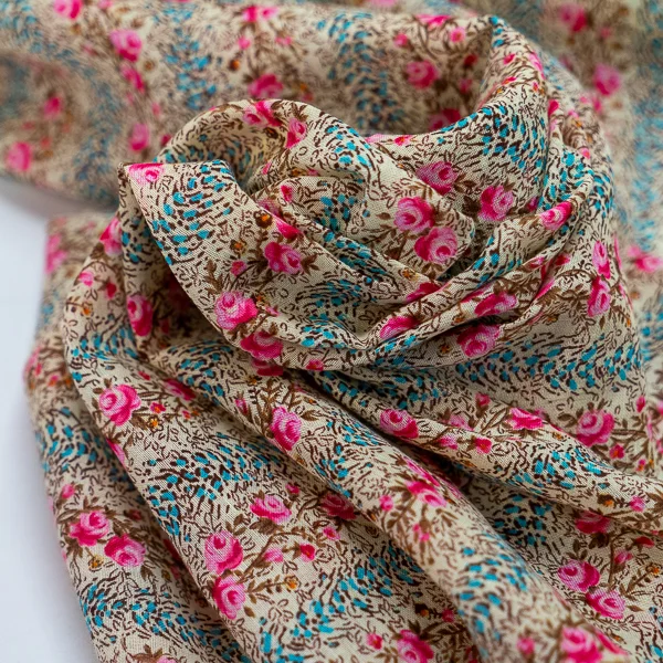 Fabric Navy Brick Floral Stripes