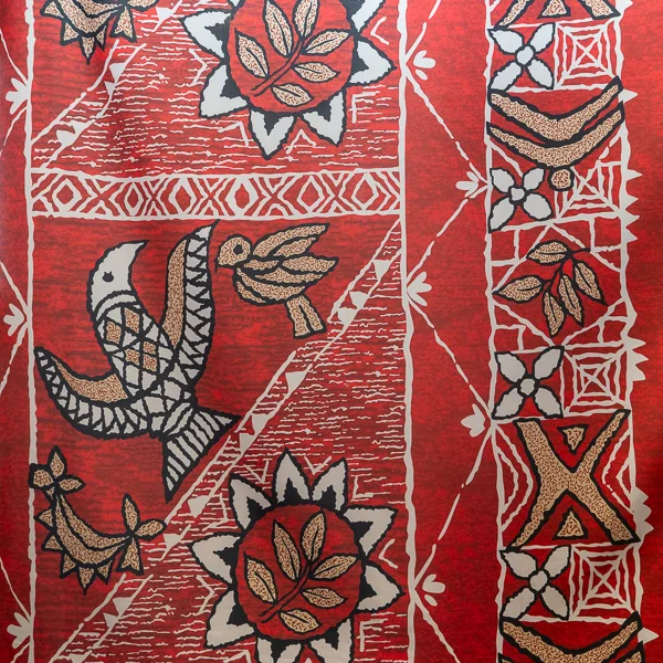 Fabric Printed Stretch Red White Tan