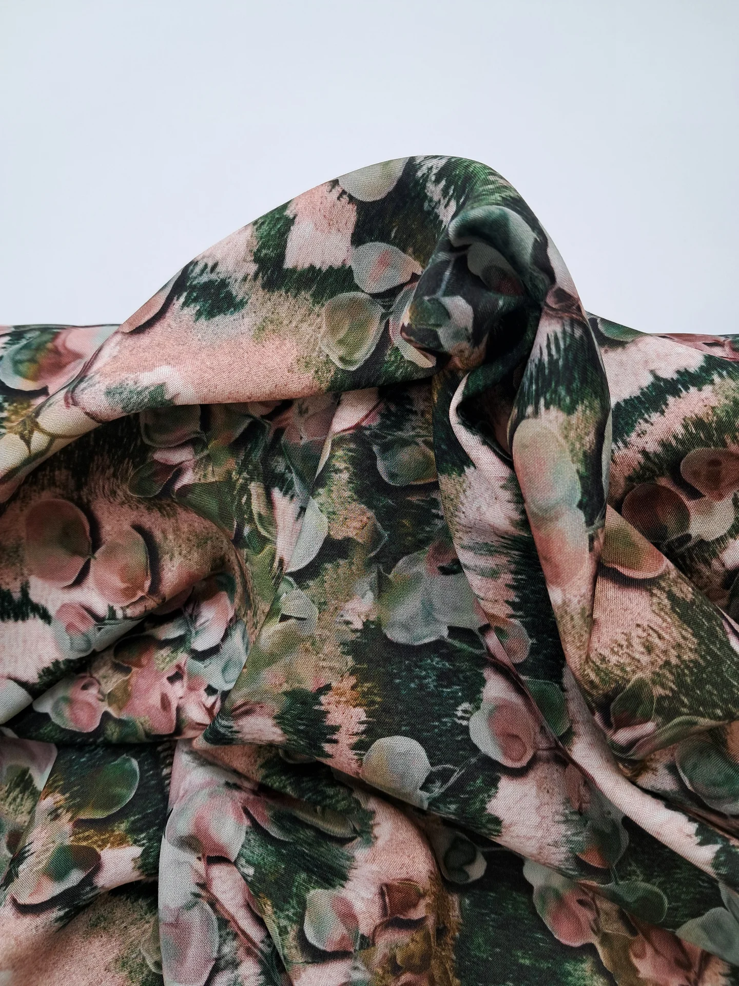 Fabric Rayon Print Green Pink Bubbles