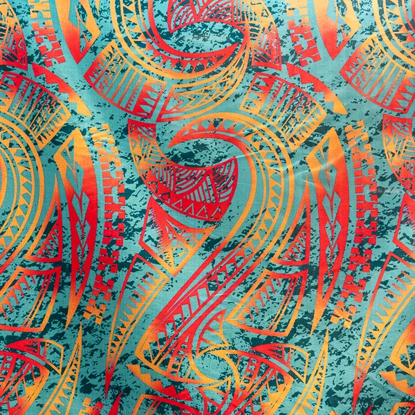 Fabric Tapa 190 Teal Orange Red