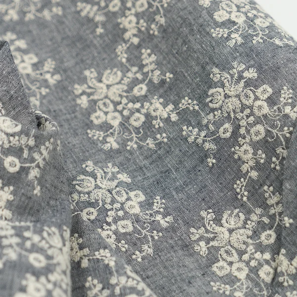 Fabric W2578 Embroidered Chambray Print 1