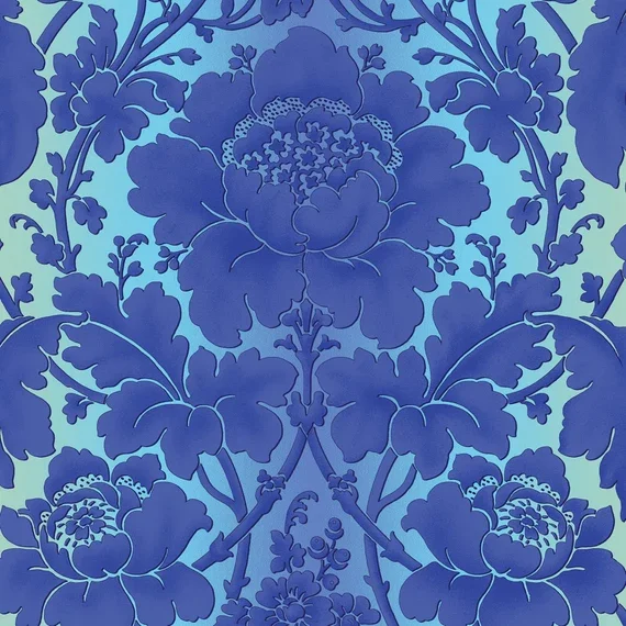 Flowers Garden Damask Blue