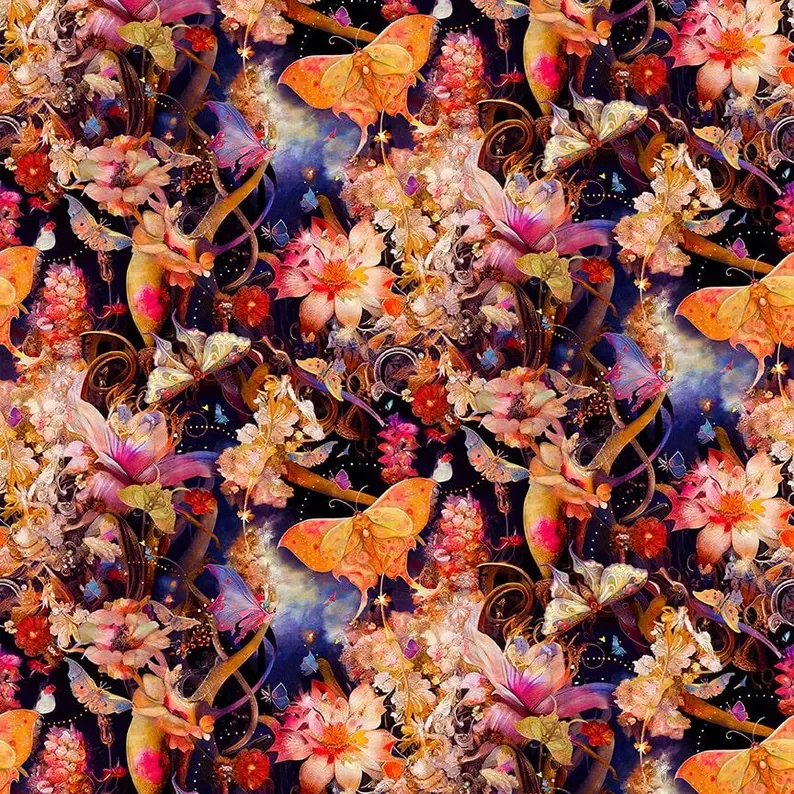 Flowers Night Garden Butterflies Pink
