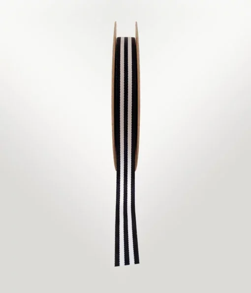 Grosgrain Black White Stripe 15mm