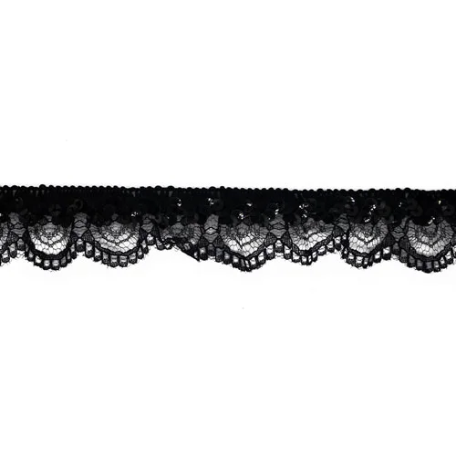 Lace Stretch Frilled Sequins Black