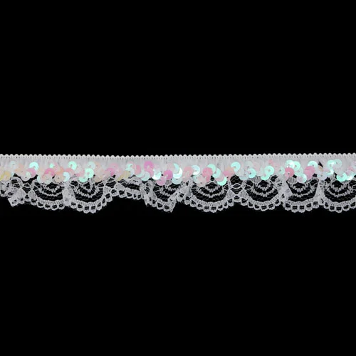 Lace Stretch Frilled Sequins White 60798