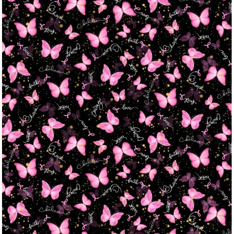 Misc Pink Ribbons Butterflies Black