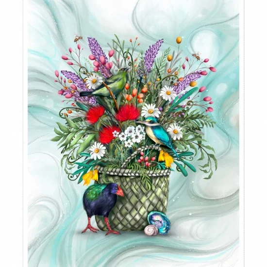 Patchwork Panel 81960 1 Basket and Blooms NZ