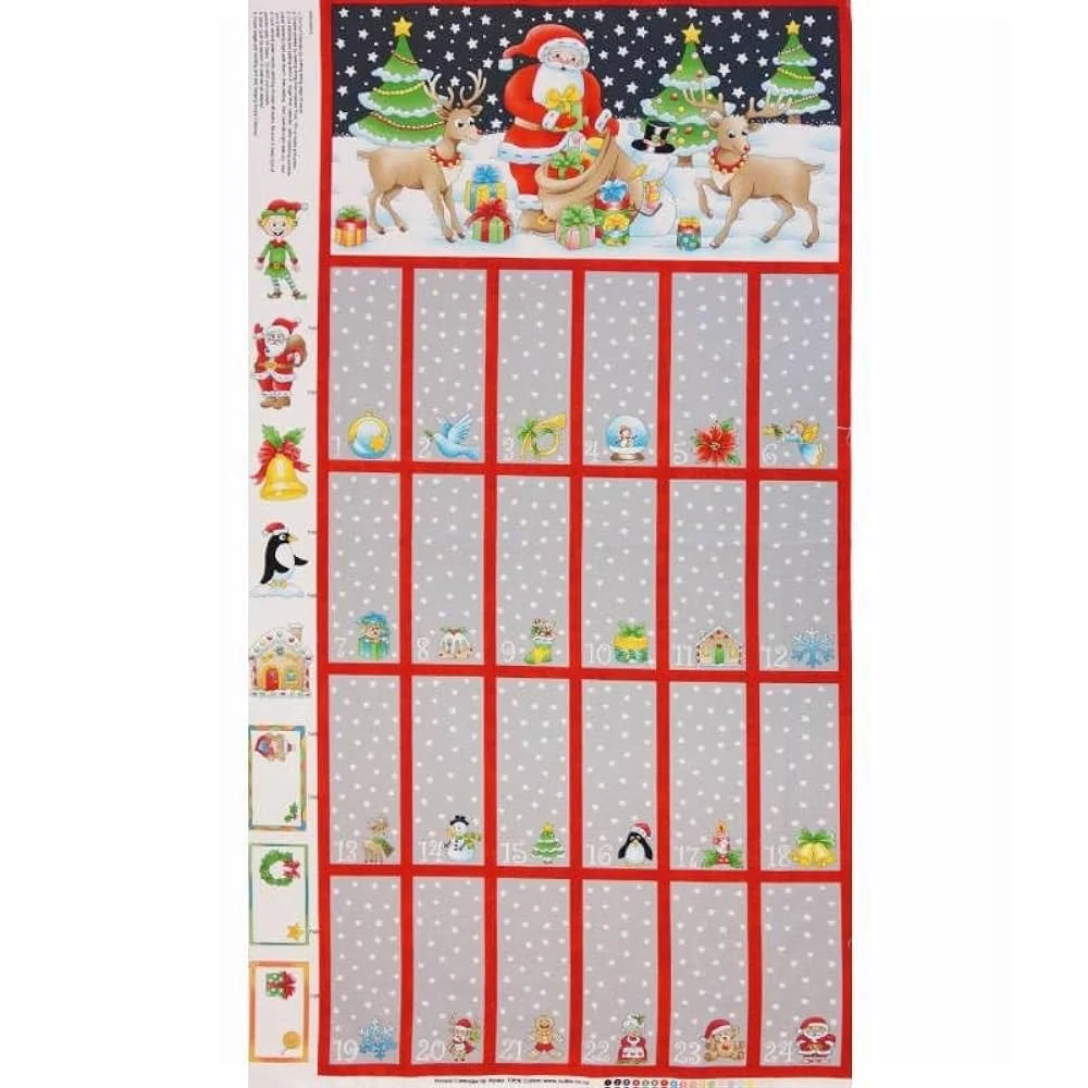 Patchwork Panel Advent Grey Santa Reindeer