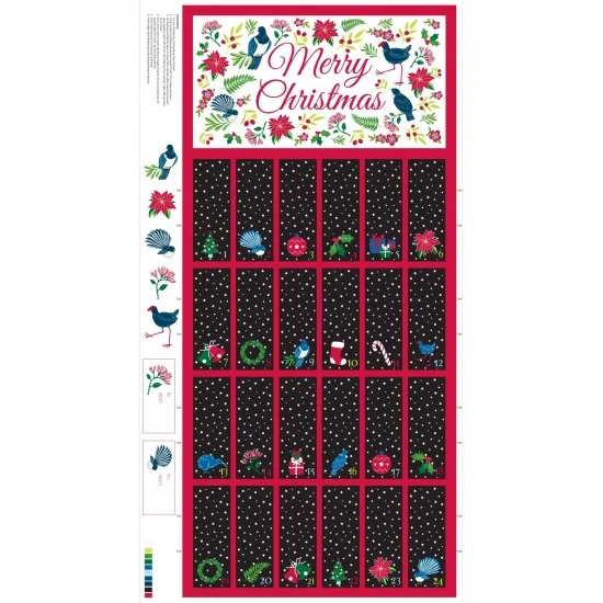 Patchwork Panel Advent Kiwiana Black Merry Christmas