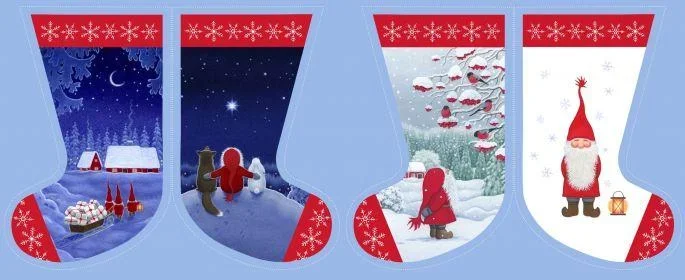 Patchwork Panel Stocking Gnome Red Blue