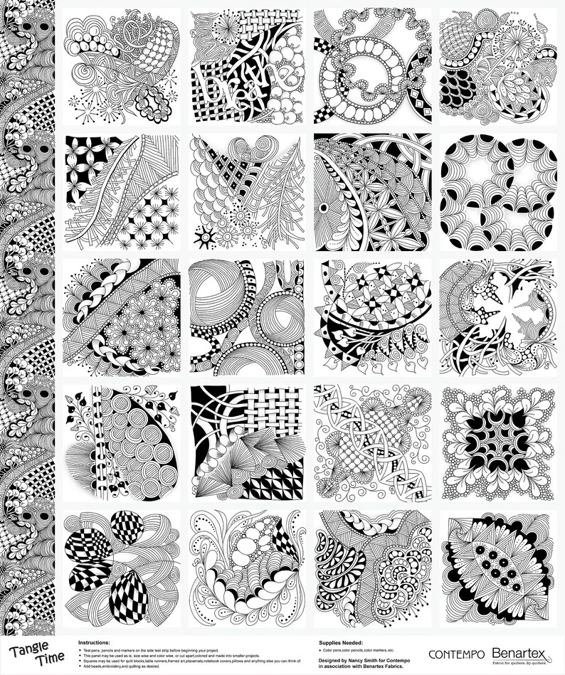 Patchwork Panel Tangle Time Black White