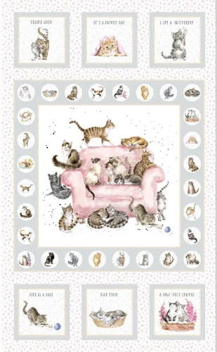 Patchwork Panel Whiskers and Paws Cats