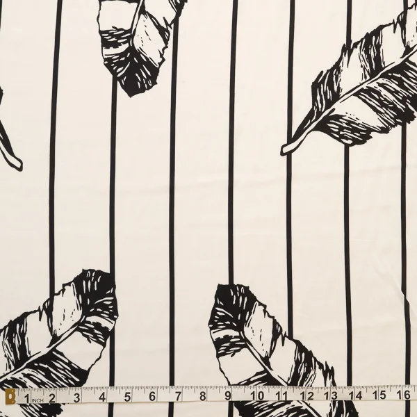 Rayon Printed Large Feather Black White