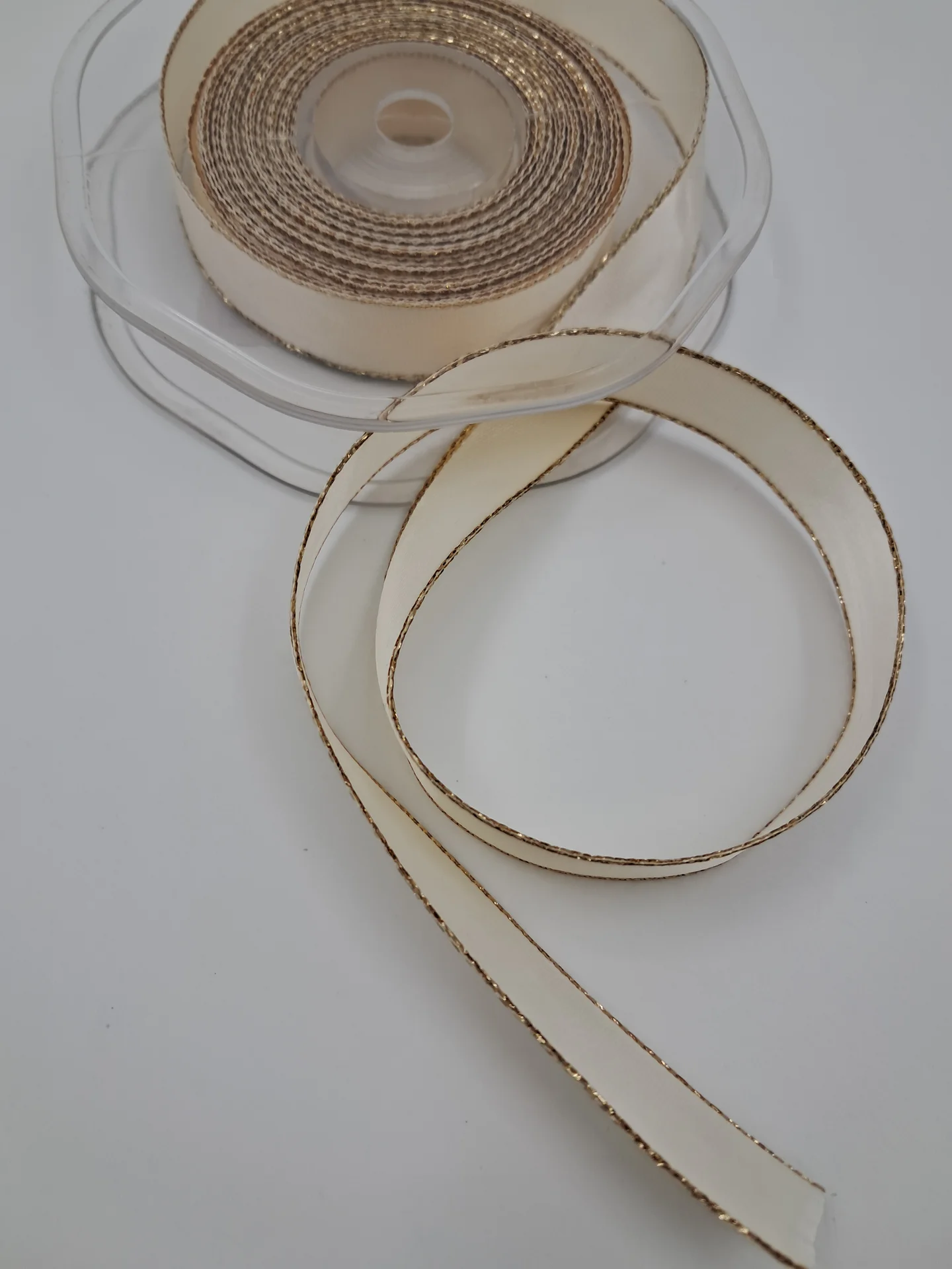 Ribbon 15mm Cream Satin Gold Edge