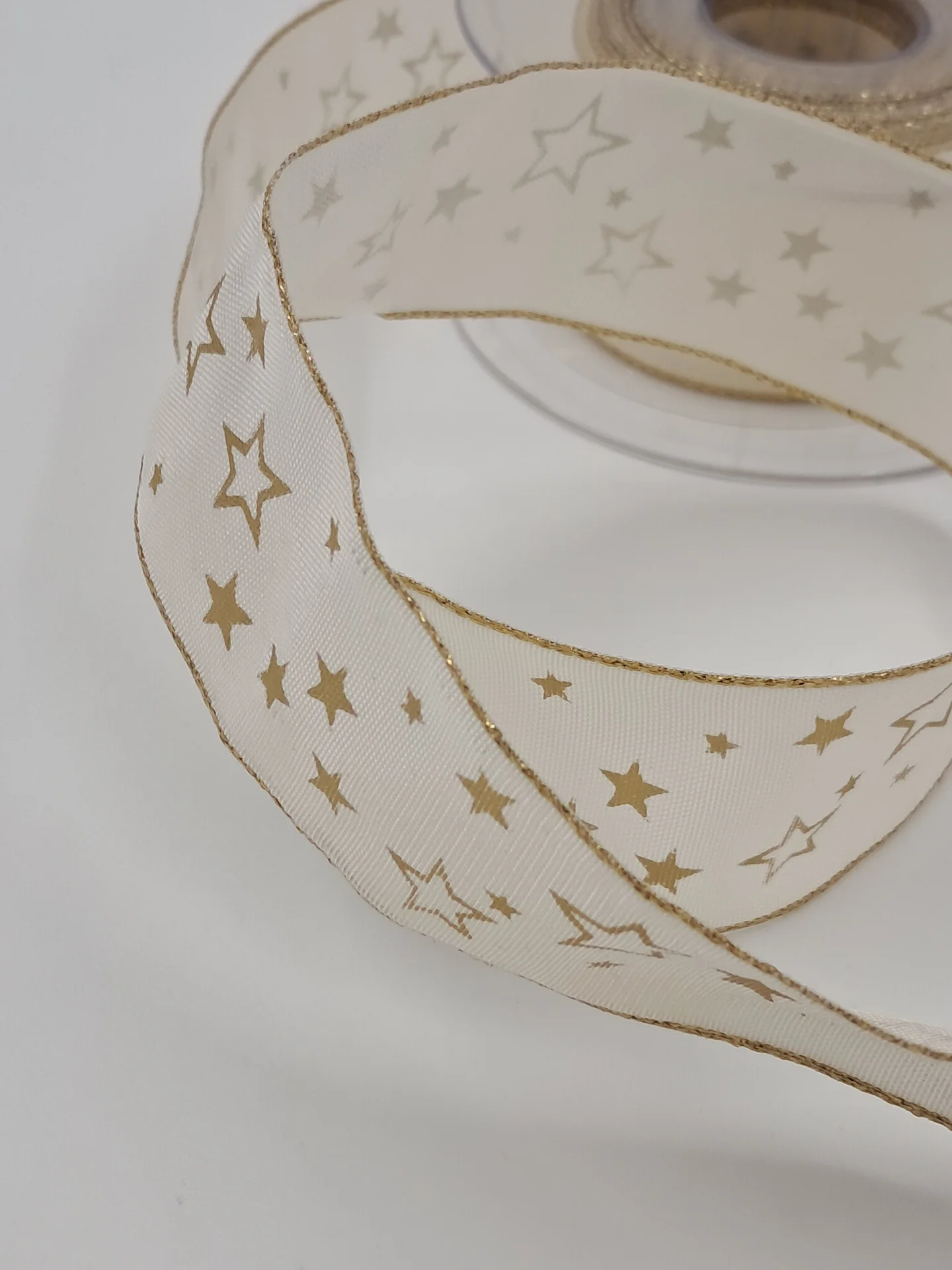 Ribbon Cream Gold Stars 38mm