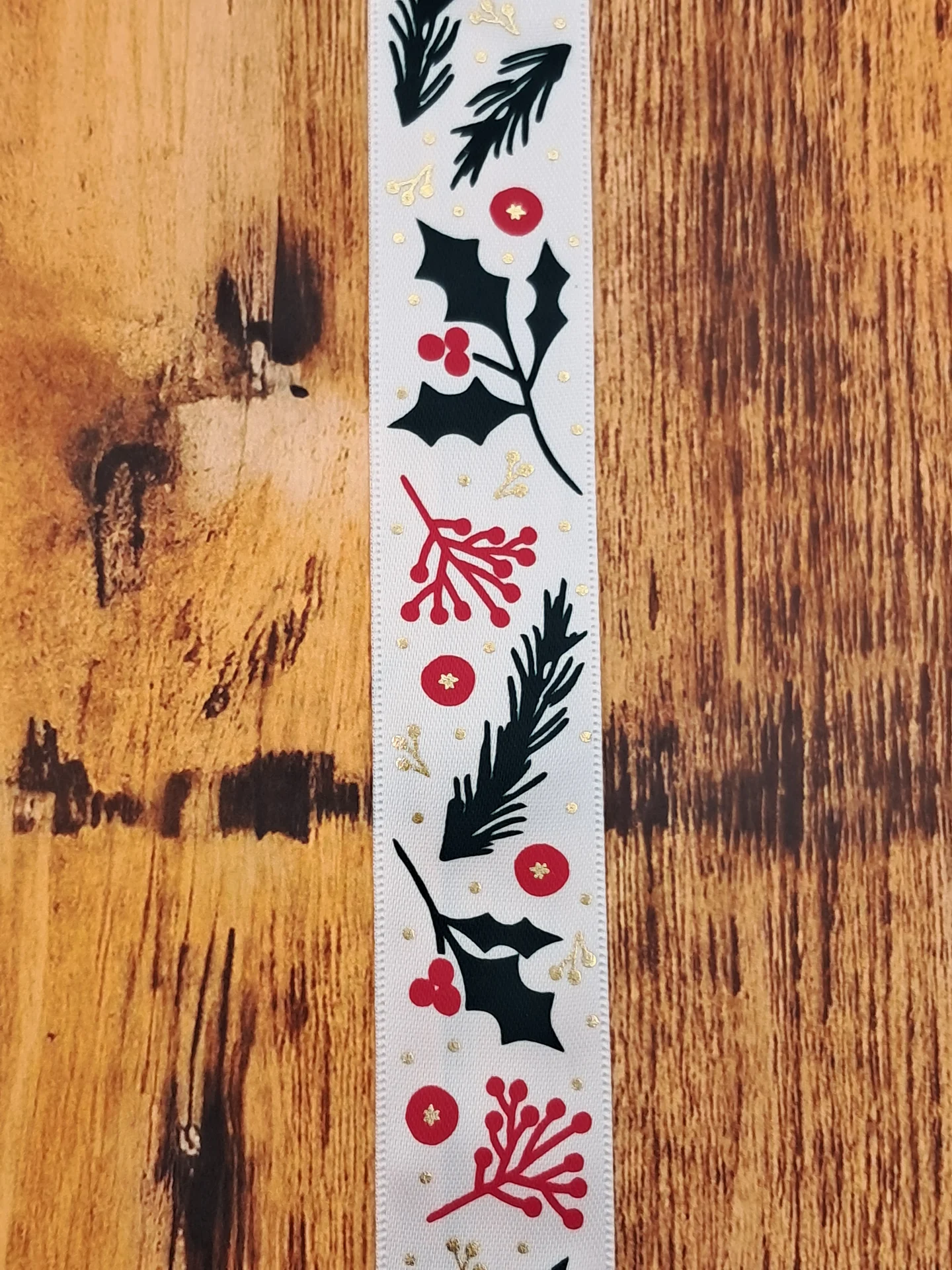 Ribbon Holly Berries Red Green 25mm