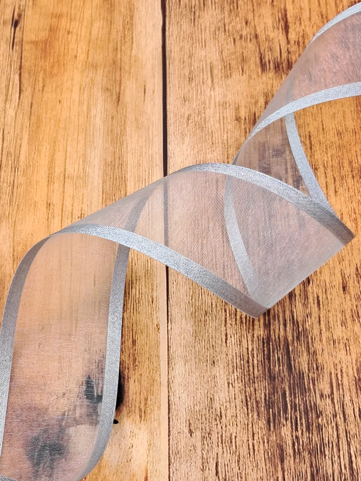 Ribbon Organza Light Blue Silver Edge 38mm
