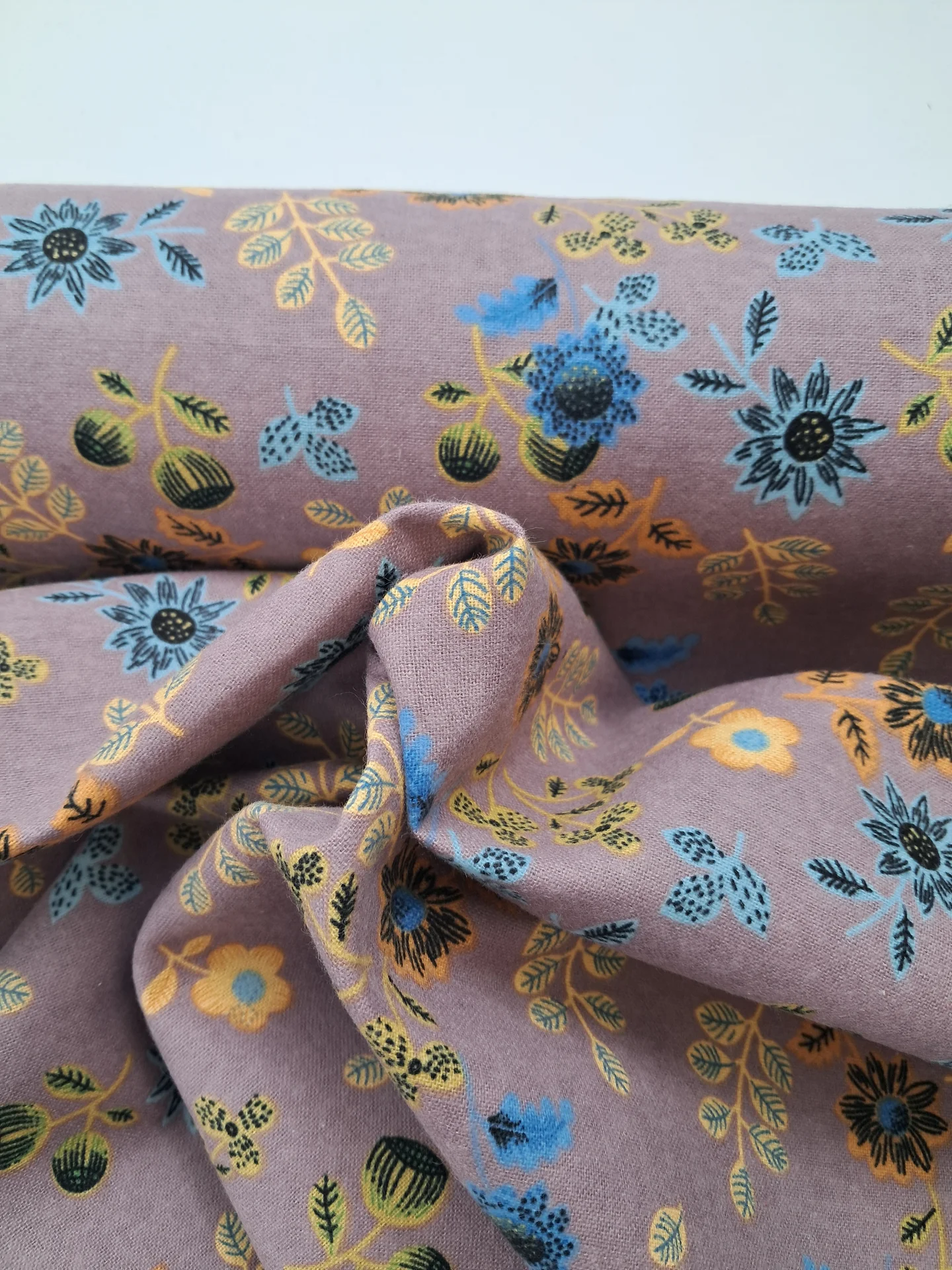 Winceyette Mustard Floral Lilac